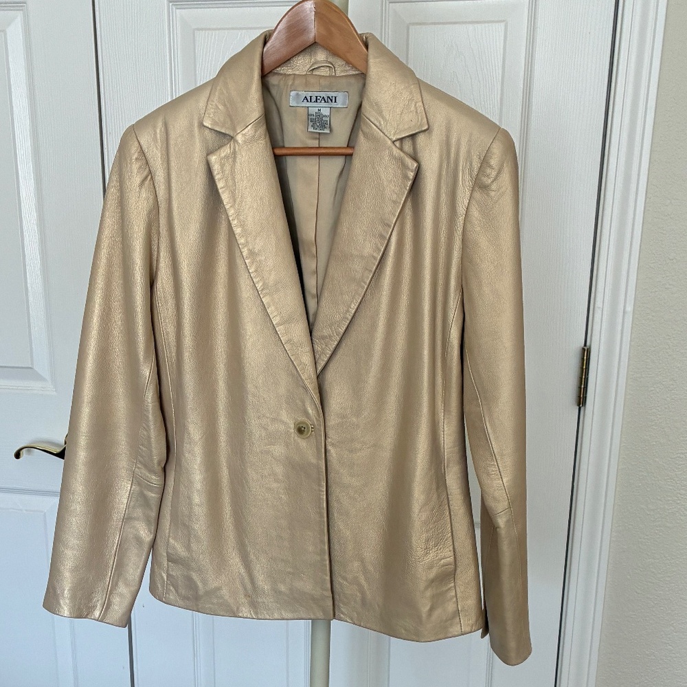 Champagne Gold Genuine Lamb Leather Jacket M Alfani